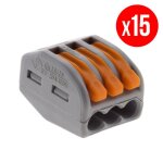 Pack de 15 bornes de connexion rapide a levier wago 3 entr�es fil souple et rigide - s222