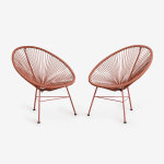 Pack de 2 fauteuils de jardin en acier et rotin synth�tique new acapulco rouge tuile