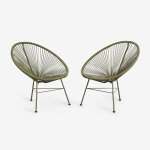 Pack de 2 fauteuils de jardin en acier et rotin synth�tique new acapulco vert olive intense