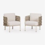 Pack de 2 fauteuils de jardin en aluminium et corde tress�e tevary tapioca beige
