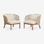 Pack de 2 fauteuils de jardin en bois d'acacia et corde tress�e capri beige cr�me