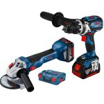 Pack de 2 outils 18v gsr 18v - 110 / gws 18v - 10 + 2 batteries 5 ah + chargeur + coffret l - boxx - ...