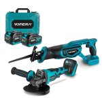 Pack de 2 plusieurs outils électroportatifs, scie sabre + meuleuse d'angle 125mm + deux batteries et ... Pack de 2 plusieurs outils électroportatifs, scie sabre + meuleuse d'angle 125mm + deux batteries et ...