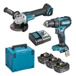 Pack 2 outils makita dlx2334j (dhp485z + dga504z) 18v - 3x batterie 3ah + chargeur en coffret makpac ...