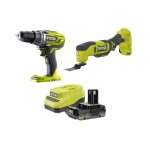 Pack 2 outils perceuse - visseuse et outil multifonction ryobi 18v one + - avec batterie 2, 0ah et chargeur ...