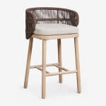 Pack de 2 tabourets hauts de jardin en bois d'acacia et corde tress�e capri marron chocolat ¿65 cm
