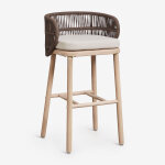 Pack de 2 tabourets hauts de jardin en bois d'acacia et corde tress�e capri marron chocolat ¿75 cm