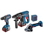 Pack de 3 outils 18 v (gsr28 / gbh21 / gws7) + 2x4 ah en coffret l - boxx - bosch