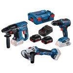 Pack de 3 outils 18v (gsr55 / gws10 / gbh21) + 2 batteries 5ah + chargeur en coffret l - boxx - bosch ...