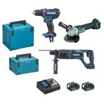 Pack 3 outils makita dlx3078mj (ddf482 + dga504 + dhr241) 18v li - ion (2x4ah)