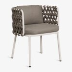 Pack de 4 chaises de jardin avec accoudoirs en aluminium et corde tress�e tevary blanc gardenia