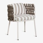 Pack de 4 chaises de jardin avec accoudoirs en aluminium et corde tress�e tevary blanc gardenia