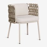 Pack de 4 chaises de jardin avec accoudoirs en aluminium et corde tress�e tevary tapioca beige