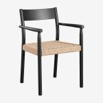 Pack de 4 chaises de jardin en bois de ch�ne et corde tress�e mara noir uni