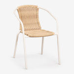 Pack de 4 chaises de jardin empilables avec accoudoirs en acier et rotin synth�tique kalymana blanco ...