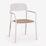 Pack de 4 chaises de jardin empilables avec accoudoirs en bois et acier mireiali gard�nia blanc - bois ...