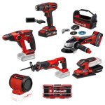 Pack 5 machines 18v + 1 offerte + batteries + sac de transport + coffret d accessoires einhell