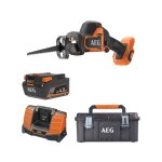Pack aeg 18v - scie sabre subcompact brushless 23 mm - batterie 4. 0 ah - chargeur - caisse de rangement ...