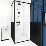 Pack complet paroi porte de douche pivotante et paroi de retour type atelier et receveur blanc Pack complet paroi porte de douche pivotante et paroi de retour type atelier et receveur blanc