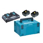 Pack energie makita 197629 - 2 18v li - ion (2 batteries 5, 0 ah + 1 chargeur double) avec coffret makpac ...