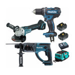 Pack makita 18v 5ah: perceuse 62nm ddf482 + meuleuse 125mm dga504 + perforateur 2j dhr202 + 2 batteries ...