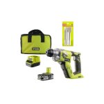 Pack marteau perforateur ryobi 18v one + - 1 batterie lithiumplus 2. 5ah - kit 3 burins sds + - rakspc03 ...