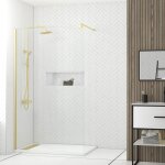 Pack paroi 120x200 + colonne thermostatique + receveur effet pierre 80x120 et grille - or bross