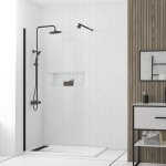 Pack paroi de douche 100x200cm verre transparent - barre de fixation extensible et profil noir