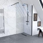Pack paroi de douche 140x200cm verre transparent - barre de fixation extensible et profil noir Pack paroi de douche 140x200cm verre transparent - barre de fixation extensible et profil noir