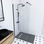 Pack paroi de douche 90x200cm verre transparent - barre de fixation extensible et profil noir