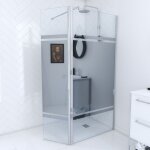 Pack paroi de douche et volet pivotant 90 + 40x200 cm - bandeau miroir - barre de fixation chrome