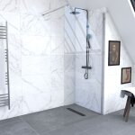 Pack paroi de douche 90x200cm verre transparent - barre de fixation extensible et profil chrome Pack paroi de douche 90x200cm verre transparent - barre de fixation extensible et profil chrome
