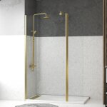 Pack paroi de douche et volet pivotant 100 + 40x200 cm - profil� + barre de fixation or dor� bross�