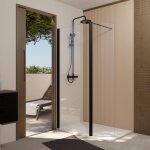 Pack paroi de douche et volet pivotant 80 + 40x200 cm - verre transparent - barre de fixation noire Pack paroi de douche et volet pivotant 80 + 40x200 cm - verre transparent - barre de fixation noire