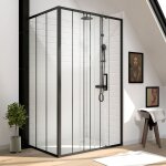 Pack paroi porte de douche serigraphiee - 120x200cm + paroi retour - 80x200 cm - porte coulissante