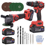 Pack perceuse meuleuse d'angle sans fil 21v - livr� avec 2 batterie 4, 0ah, disques abrasifs, disques ...