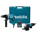 Pack perceuse  percussion hp1631 (710w) + meuleuse ga5030r (125mm) makita dk0050x1 en coffret
