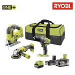 Pack ryobi 18v one + - perceuse - visseuse - meuleuse - scie sauteuse pendulaire - 2 batteries - 1 chargeur ...