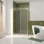 Pack porte de douche coulissante 120x200cm et retour 80cm - profilés or doré brossé - verre 6mm Pack porte de douche coulissante 120x200cm et retour 80cm - profilés or doré brossé - verre 6mm