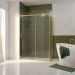 Pack porte de douche coulissante 140x200cm et retour 80cm - profil�s or dor� bross� - verre 6mm