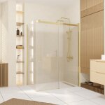 Pack porte de douche coulissante 140x200cm et retour 90cm - or doré brossé et verre trempé 6mm Pack porte de douche coulissante 140x200cm et retour 90cm - or doré brossé et verre trempé 6mm
