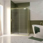 Pack porte de douche coulissante 140x200cm et retour 90cm - profils or dor bross - verre 6mm