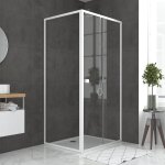 Pack porte de douche coulissante blanc 100x185cm + retour 90 verre transparent 5mm - whity slide 100