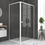 Pack porte de douche coulissante blanc 120x185cm + retour 90 verre transparent 5mm - whity slide 120 Pack porte de douche coulissante blanc 120x185cm + retour 90 verre transparent 5mm - whity slide 120