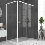 Pack porte de douche coulissante blanc 140x185cm + retour 80 verre transparent 5mm - whity slide Pack porte de douche coulissante blanc 140x185cm + retour 80 verre transparent 5mm - whity slide