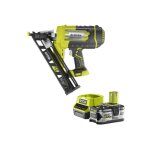 Pack ryobi cloueur de finition inclin� � air comprim� 18v one + r15gn18 - 0 - 1 batterie 5. 0ah - 1 chargeur ...