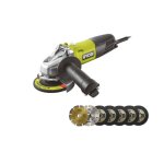 Pack ryobi meuleuse d'angle 800w 125mm - 7 disque diamant et  trononner 125 mm