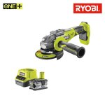 Pack ryobi meuleuse d'angle brushless 18v one + r18ag7 - 0 - 1 batterie 18v 4. 0ah - 1 chargeur rapide ...