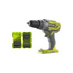 Pack ryobi - perceuse � percussion r18pd3 - 0 - 18v one + sans batterie ni chargeur - coffret 38 accessoires ...
