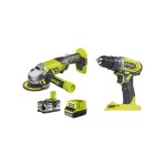 Pack ryobi - perceuse visseuse 18v one plus - r18dd2 - 0 - meuleuse d'angle 18v one + - r18ag - 140s ...